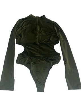 Forever 21 Size M Cutout Long Sleeve One-Piece bodysuit - Dark Olive